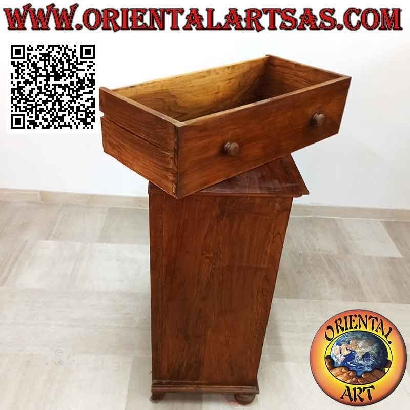Rectangular chest of drawers with four drawers and round feet in teak wood