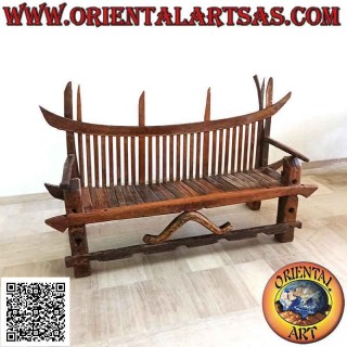 Panca a tre posti in stile "Japan" in legno di teak antico riciclato da mezzi agricoli