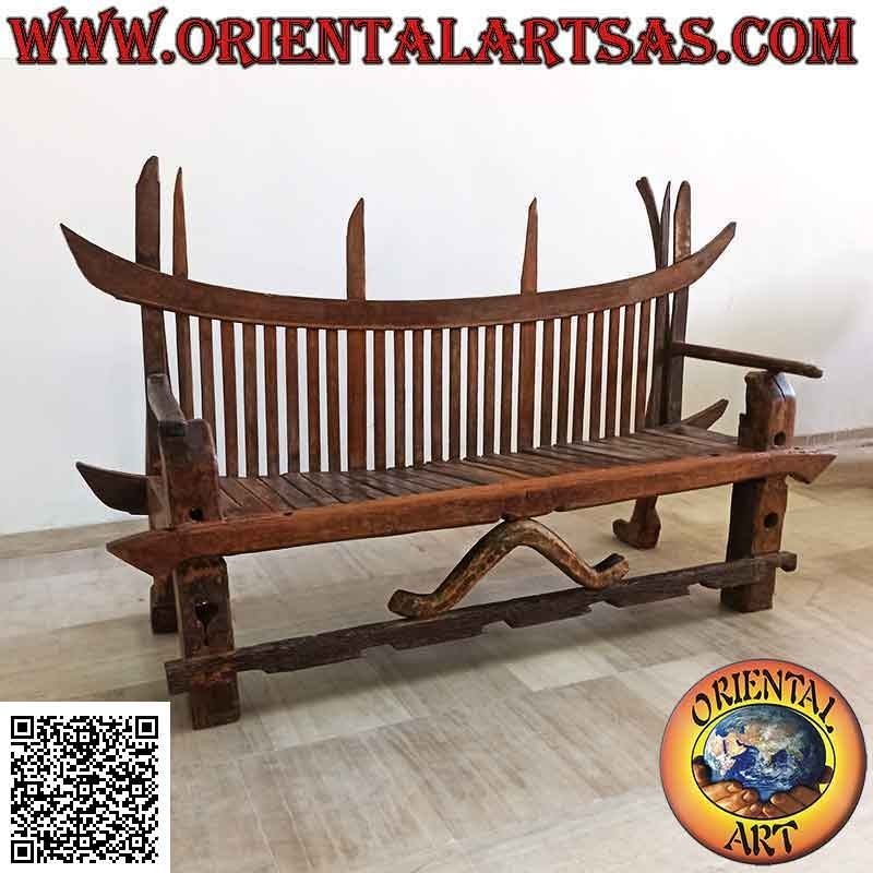 Banco de tres plazas en estilo "Japón" en madera de teca antigua reciclada de vehículos agrícolas