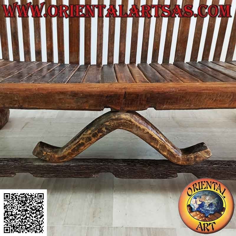 Panca a tre posti in stile "Japan" in legno di teak antico riciclato da mezzi agricoli
