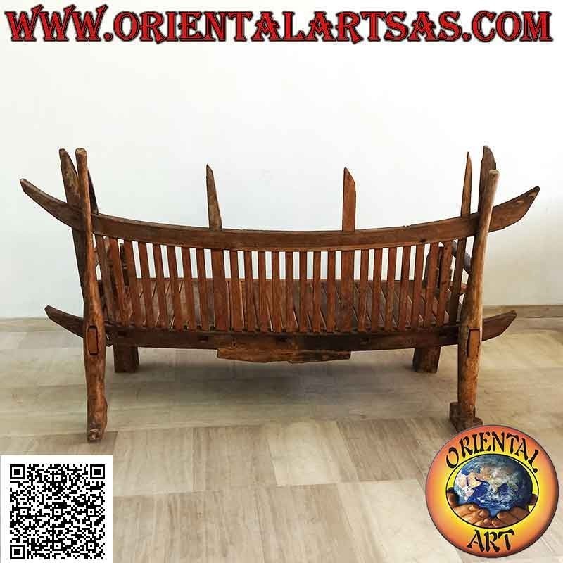 Three-seater bench in "Japan" style in antique teak wood recycled from agricultural vehicles