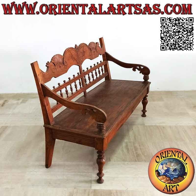 Panca a tre posti con decorazione reale intagliata a mano in legno antico di teak