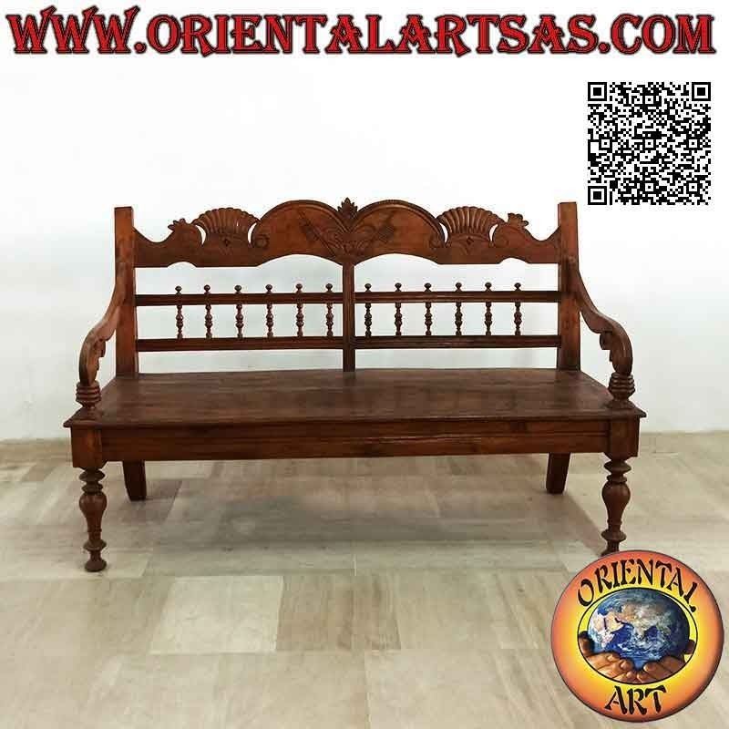 Panca a tre posti con decorazione reale intagliata a mano in legno antico di teak