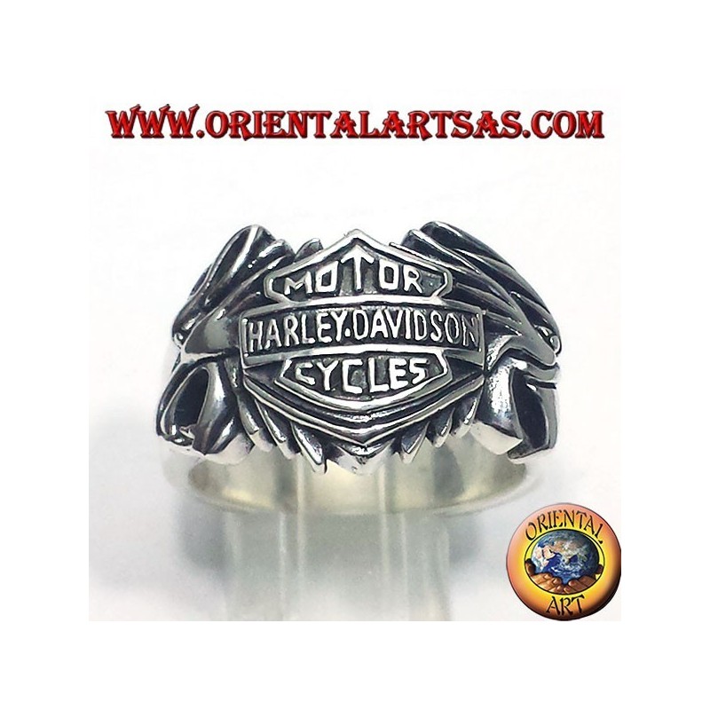 Bague en argent Harley Davidson entre deux aigles