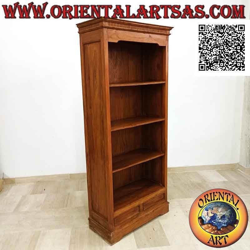 Bücherregal mit vier Regalen und zwei Schubladen mit Doric Säulenrahmen aus Teakholz (70x40)