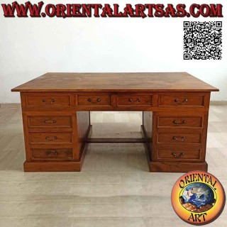 Scrivania "king" con 10 cassetti, poggiapiedi e piano in legno, in legno di teak (180 x 100)