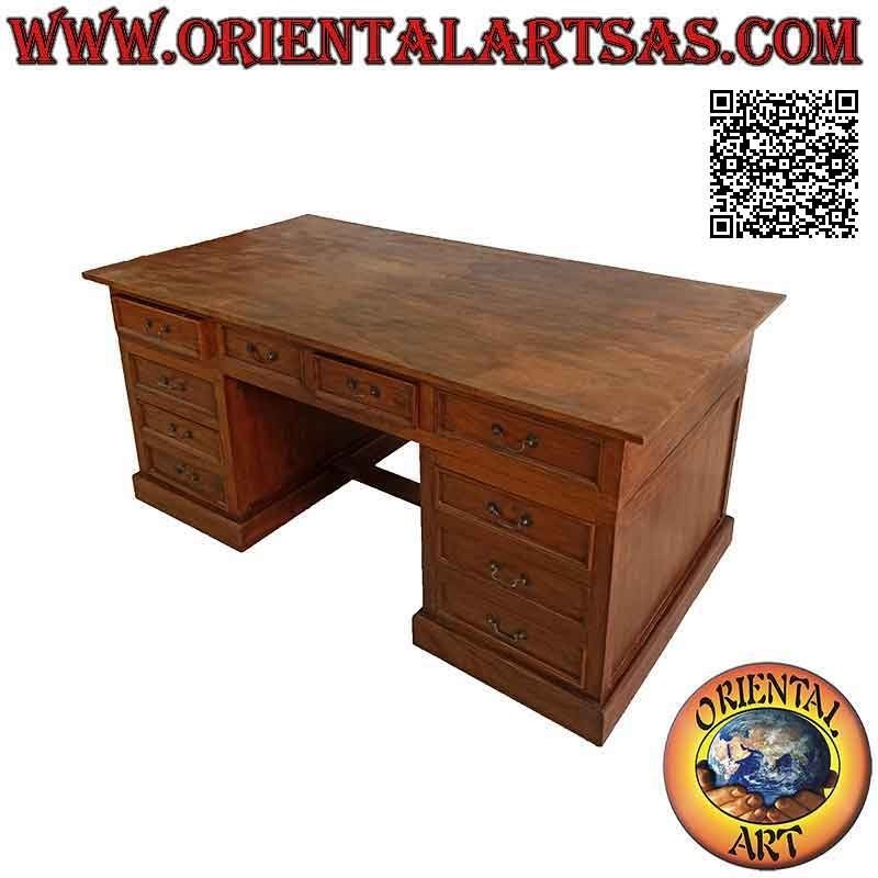 Escritorio "King" con 10 cajones, reposapiés y tablero de madera, en madera de teca (180 x 100)