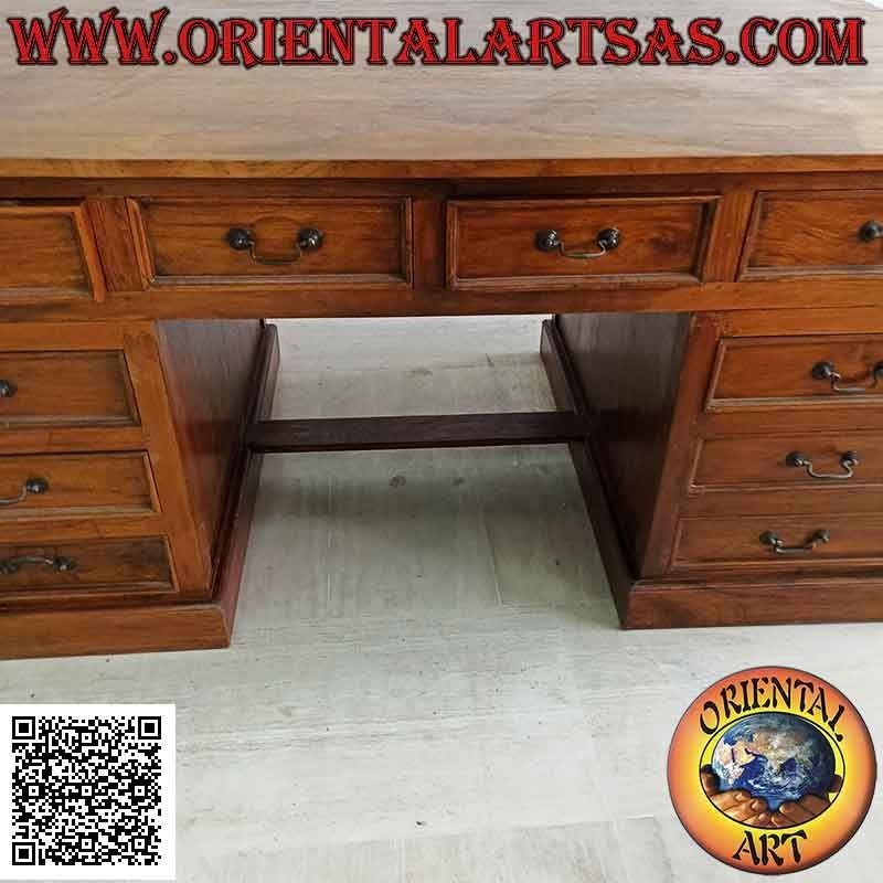 Scrivania "king" con 10 cassetti, poggiapiedi e piano in legno, in legno di teak (180 x 100)