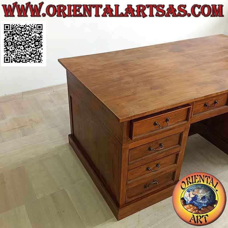 Escritorio "King" con 10 cajones, reposapiés y tablero de madera, en madera de teca (180 x 100)