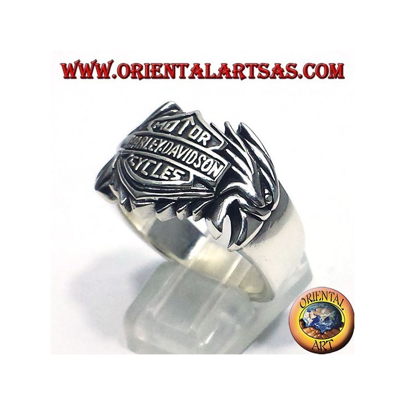 silver ring Harley Davidson between two eagles