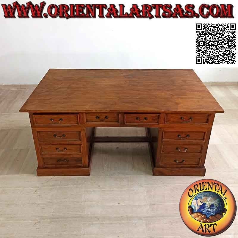 Escritorio "King" con 10 cajones, reposapiés y tablero de madera, en madera de teca (180 x 100)