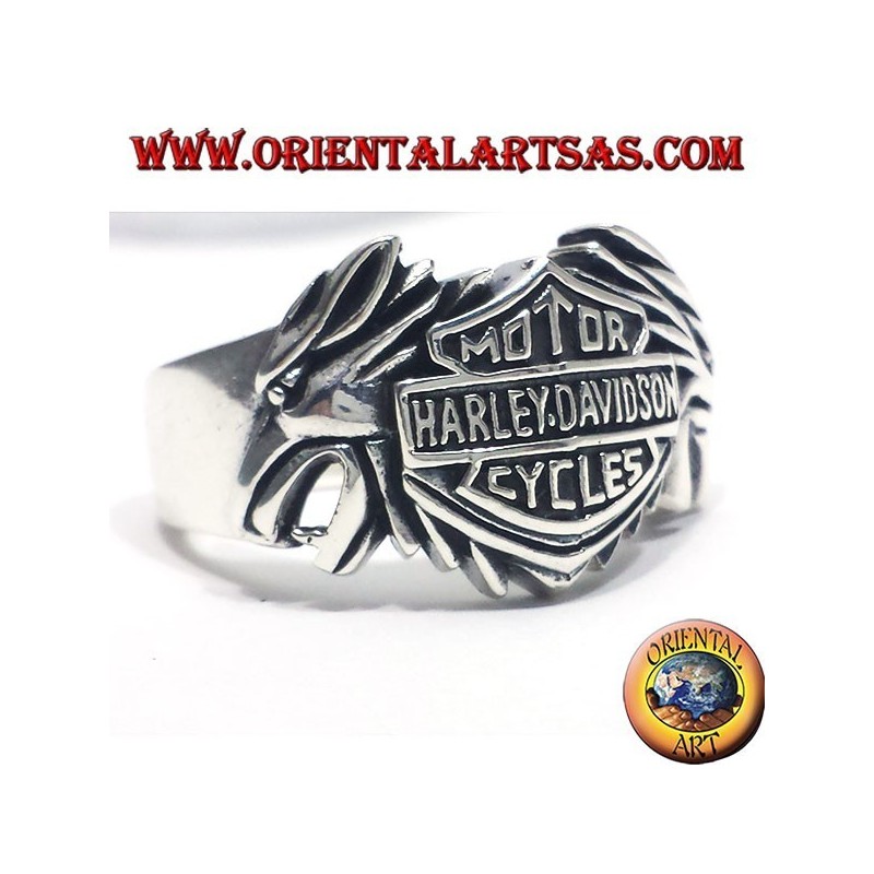anello in argento Harley Davidson fra due  aquile