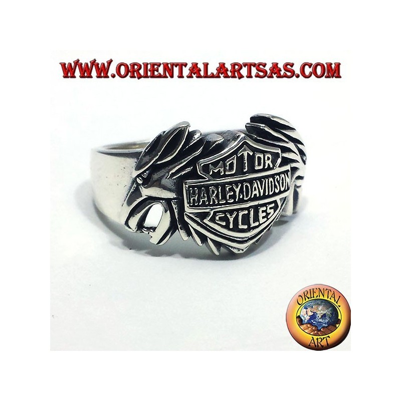 silver ring Harley Davidson between two eagles