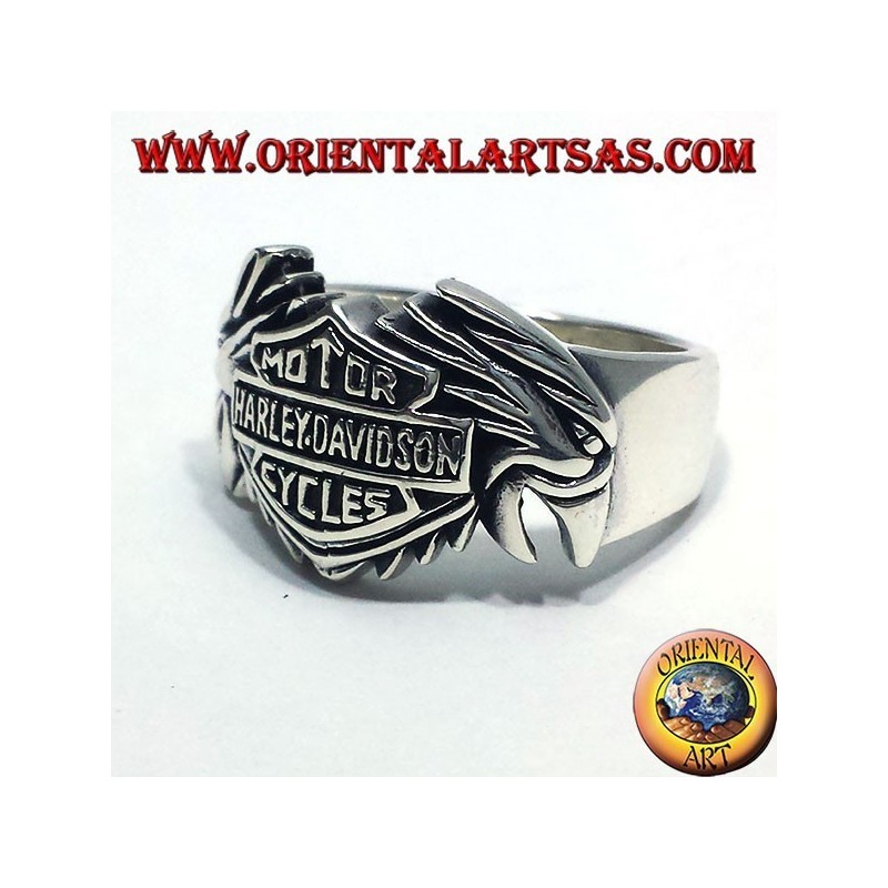 Silberring Harley Davidson zwischen zwei Adler