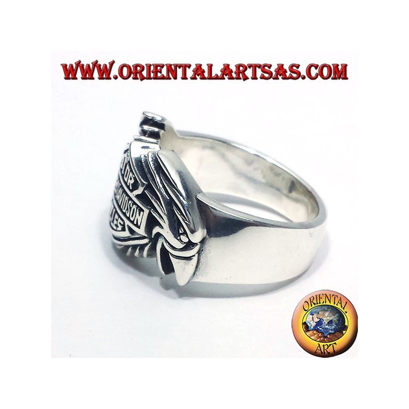 Bague en argent Harley Davidson entre deux aigles