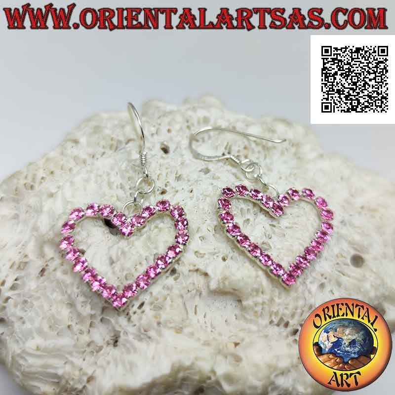 Orecchini in argento a monachella con contorno di cuore di zirconi rosa incastonati