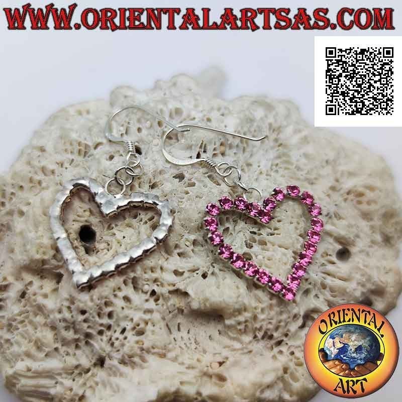 Orecchini in argento a monachella con contorno di cuore di zirconi rosa incastonati