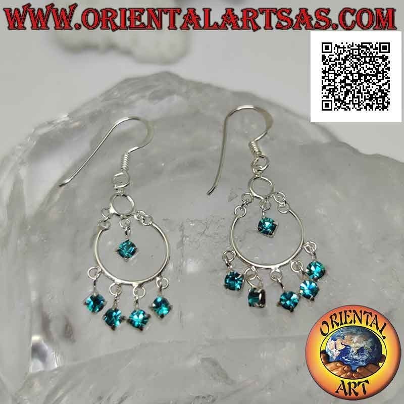 Silver leverback earrings with headband and 5 light blue zircons and one pendant in the center