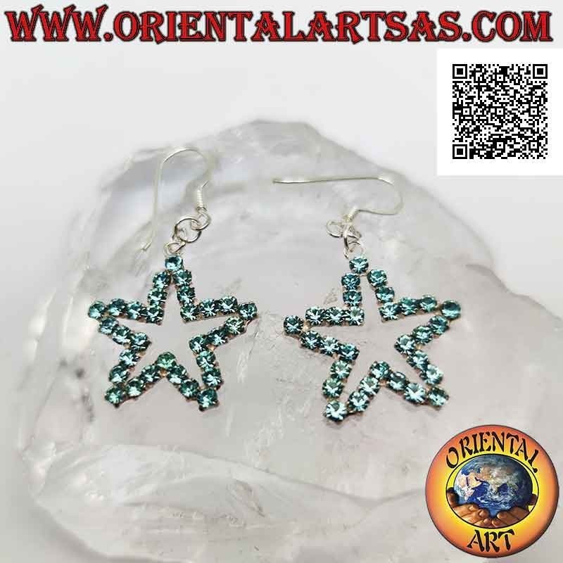 Orecchini in argento a monachella con contorno di stella di zirconi celesti incastonati