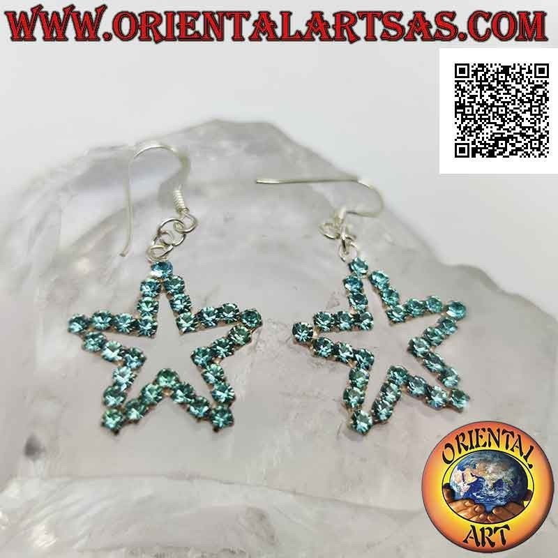 Boucles d'oreilles à levier en argent avec contour en étoile serti de zircons bleu clair