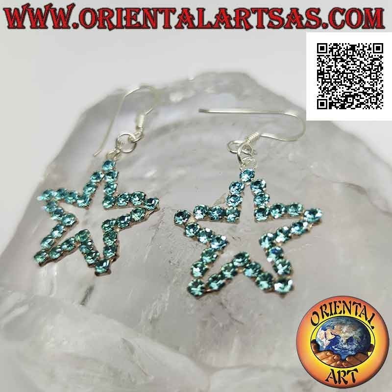 Orecchini in argento a monachella con contorno di stella di zirconi celesti incastonati