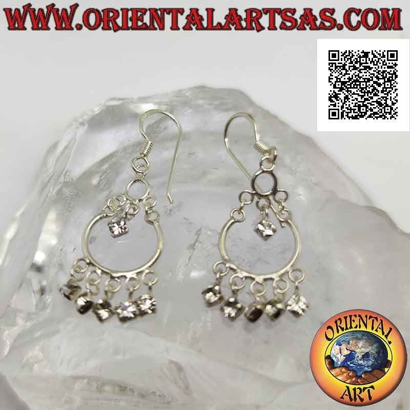 Silver leverback earrings with headband and 5 white zircons and one pendant in the center