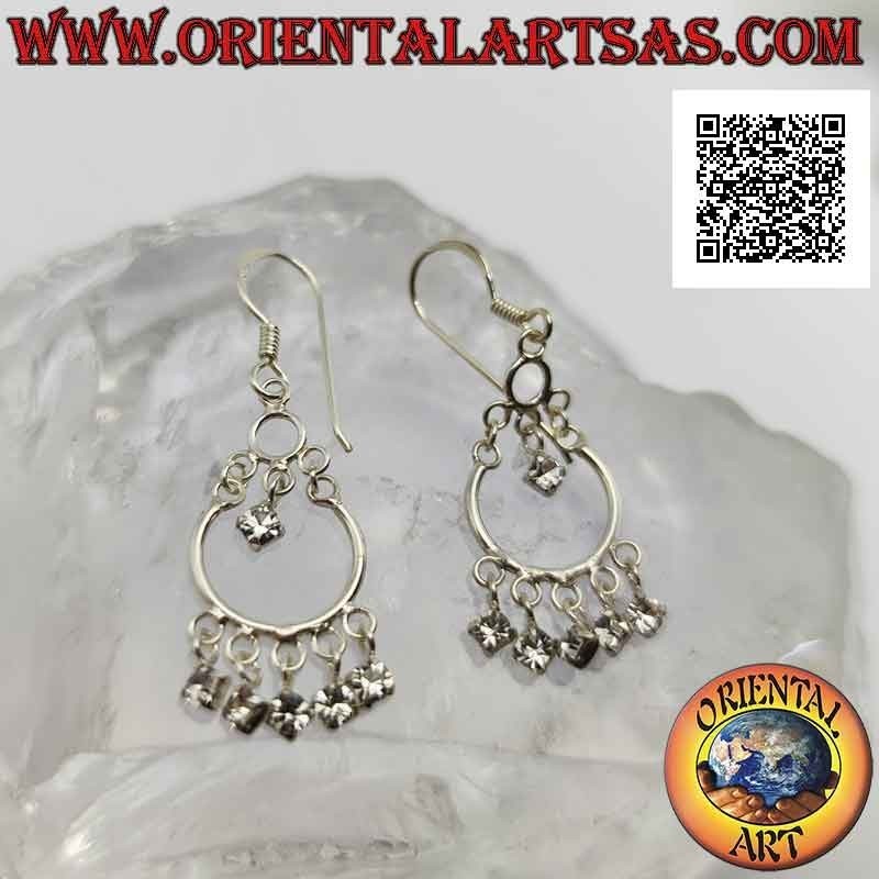 Silver leverback earrings with headband and 5 white zircons and one pendant in the center