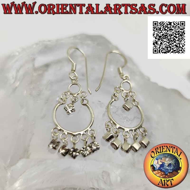 Silver leverback earrings with headband and 5 white zircons and one pendant in the center
