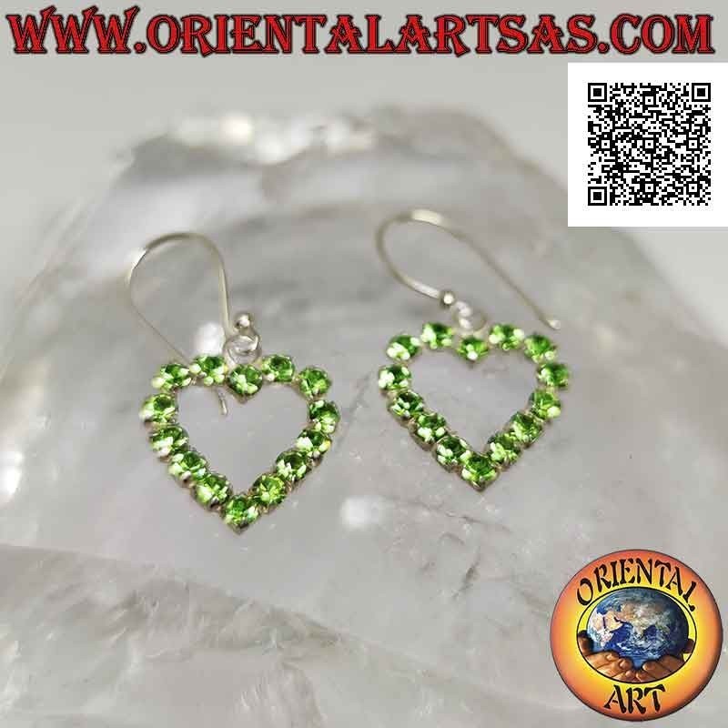 Boucles d'oreilles à levier en argent avec contour coeur d'oxydes de zirconium verts sertis (petit)