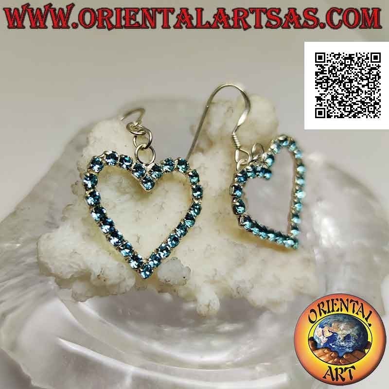 Pendientes de palanca de plata con contorno de corazón de circonita cúbica celeste engastado