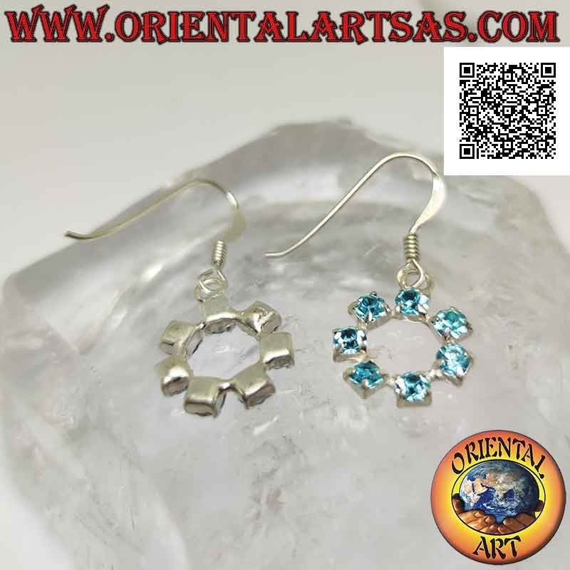 Pendientes de palanca de plata con contorno circular de circonitas celestes engastados