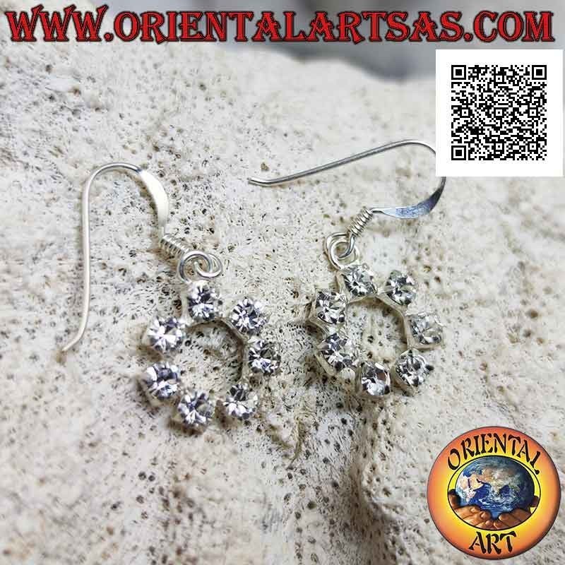 Silver leverback earrings with white zircon circle contour set