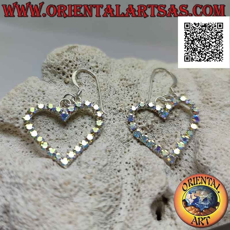 Silberne Brisur-Ohrringe mit einer Herzkontur aus Regenbogen-Zirkonia-Set