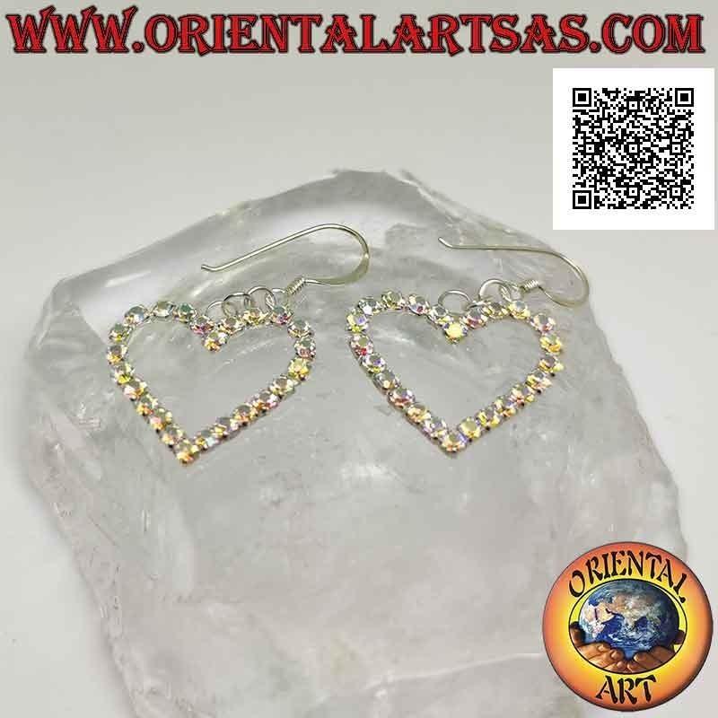 Silver leverback earrings with rainbow cubic zirconia heart contour set