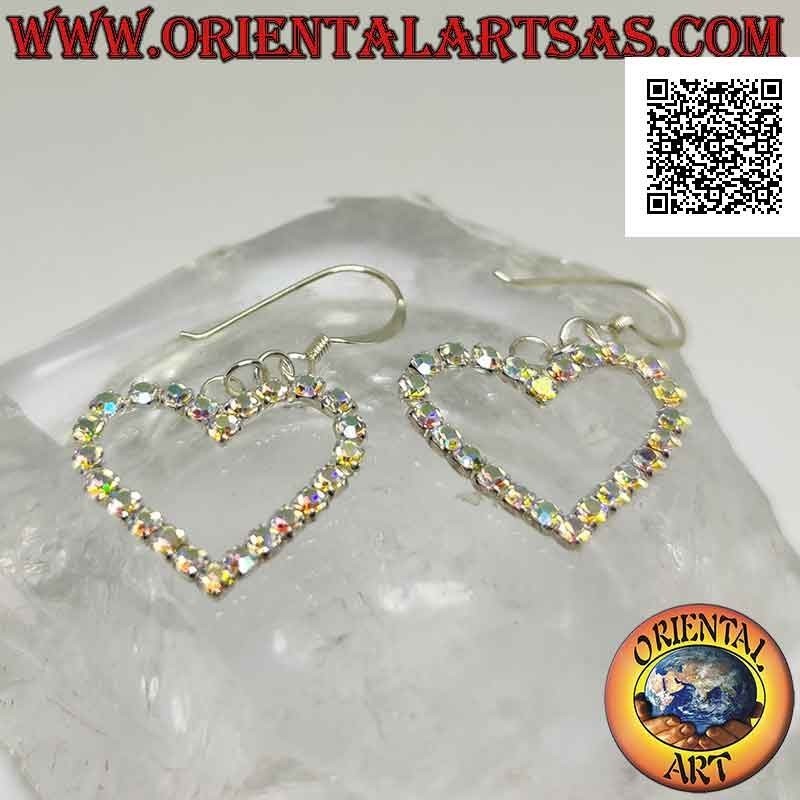 Silberne Brisur-Ohrringe mit einer Herzkontur aus Regenbogen-Zirkonia-Set