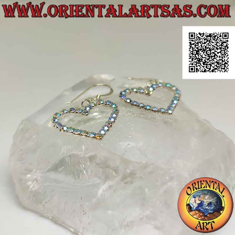 Silver leverback earrings with rainbow cubic zirconia heart contour set