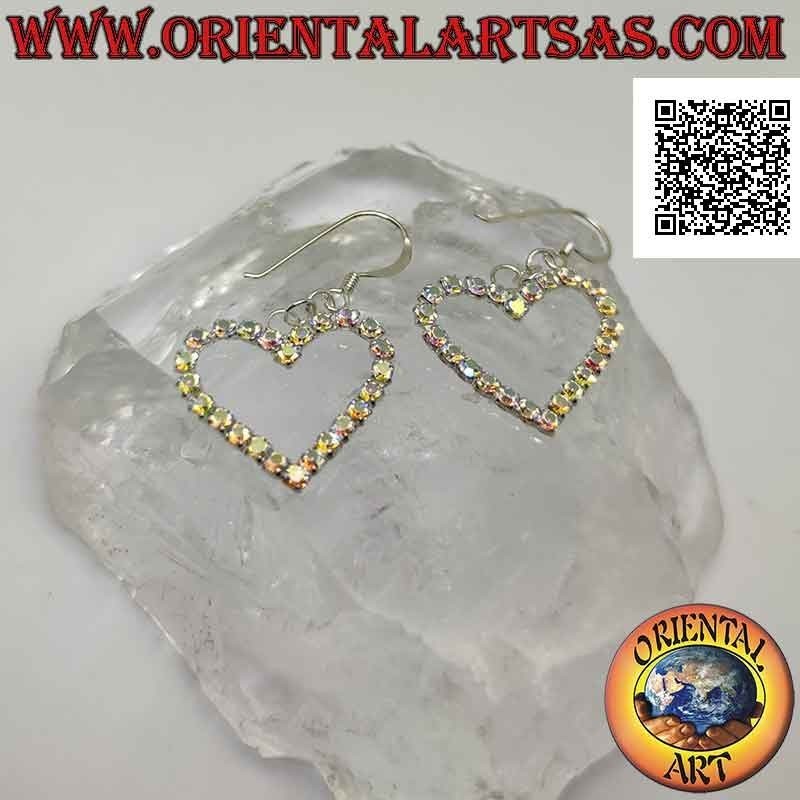 Silver leverback earrings with rainbow cubic zirconia heart contour set