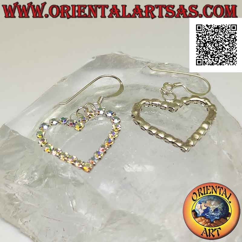 Silberne Brisur-Ohrringe mit einer Herzkontur aus Regenbogen-Zirkonia-Set