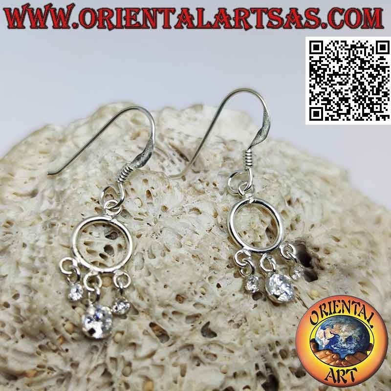 Pendientes de palanca de plata con diadema y 3 circonitas blancas colgantes