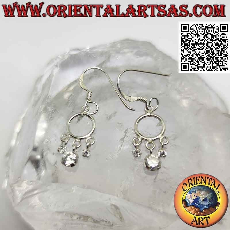 Pendientes de palanca de plata con diadema y 3 circonitas blancas colgantes