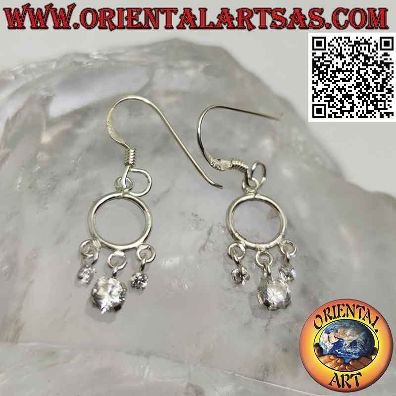 Silver leverback earrings with headband and 3 white pendant zircons