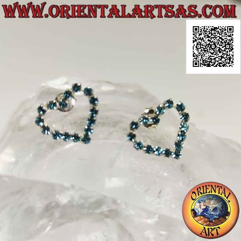 Silver lobe earrings with heart contour of light blue cubic zirconia set (medium)