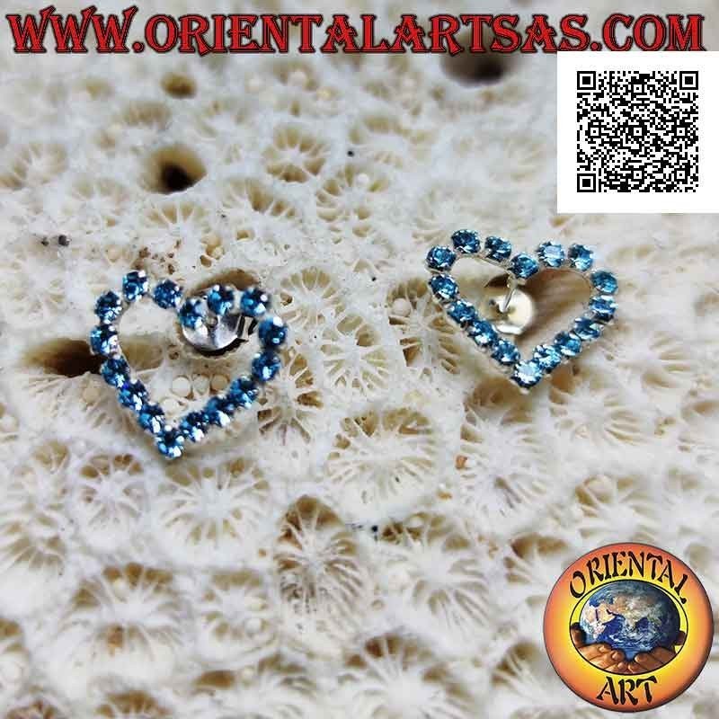 Silver lobe earrings with heart contour of light blue cubic zirconia set (medium)