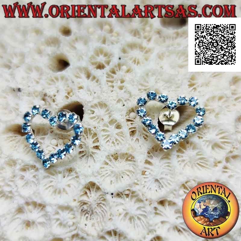Silberne Lappenohrringe mit Herzkontur aus hellblauem Zirkonia Set (mittel)