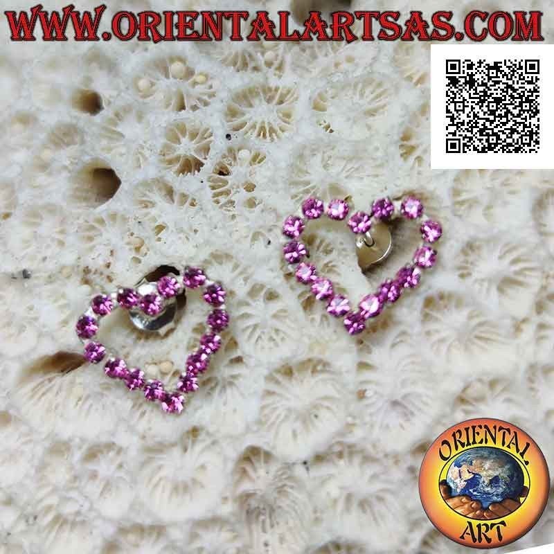 Silberne Ohrhänger mit Herzkontur aus rosa Zirkonia Set (mittel)