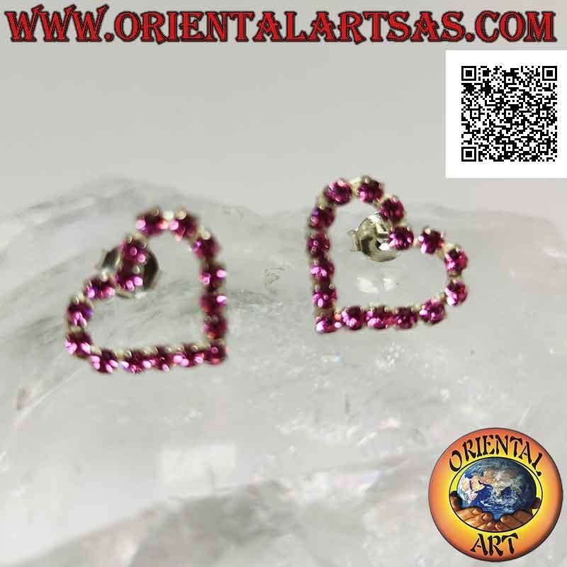 Silberne Ohrhänger mit Herzkontur aus rosa Zirkonia Set (mittel)