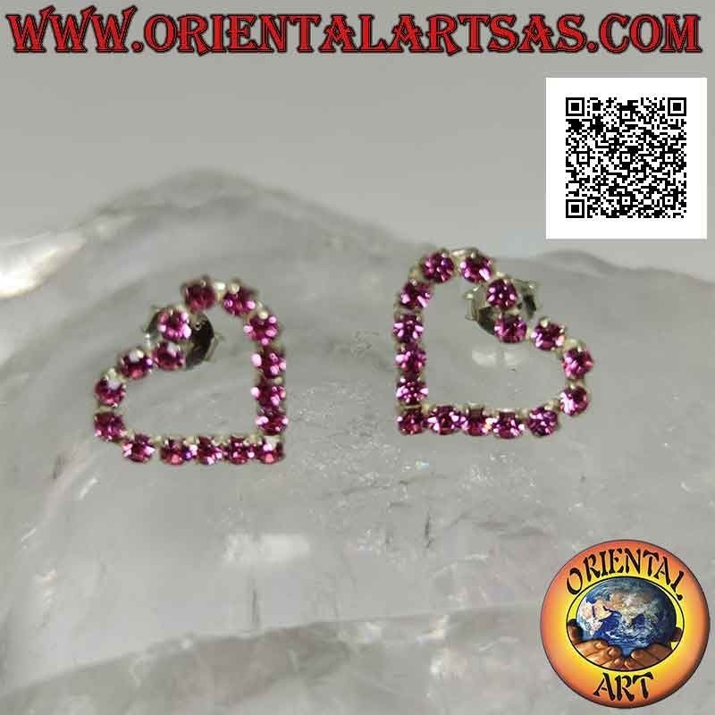 Conjunto de pendientes de plata con lóbulo con contorno de corazón de circonita cúbica rosa (medianos)