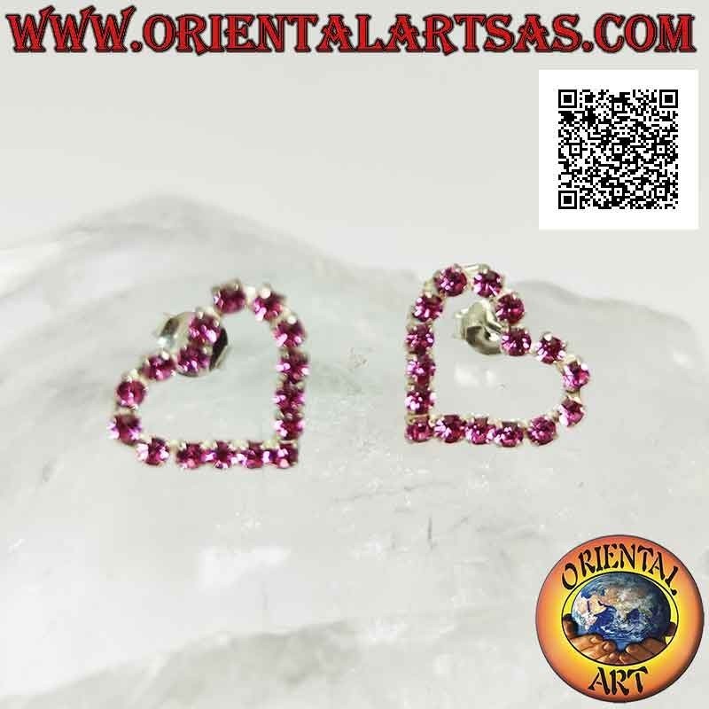 Silberne Ohrhänger mit Herzkontur aus rosa Zirkonia Set (mittel)