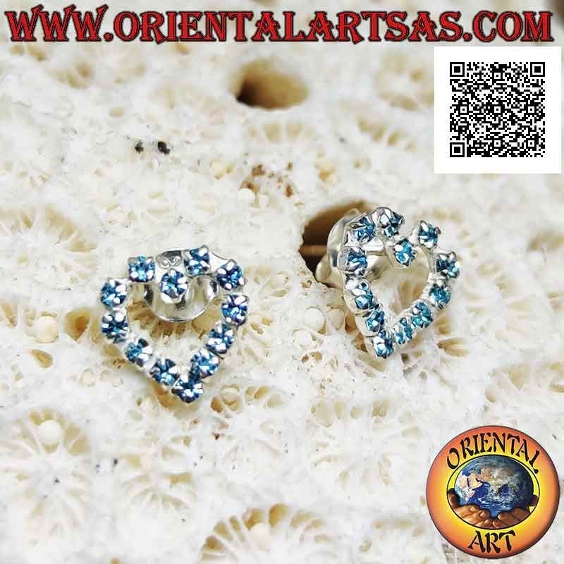 Silver lobe earrings with heart contour of light blue cubic zirconia set (small)