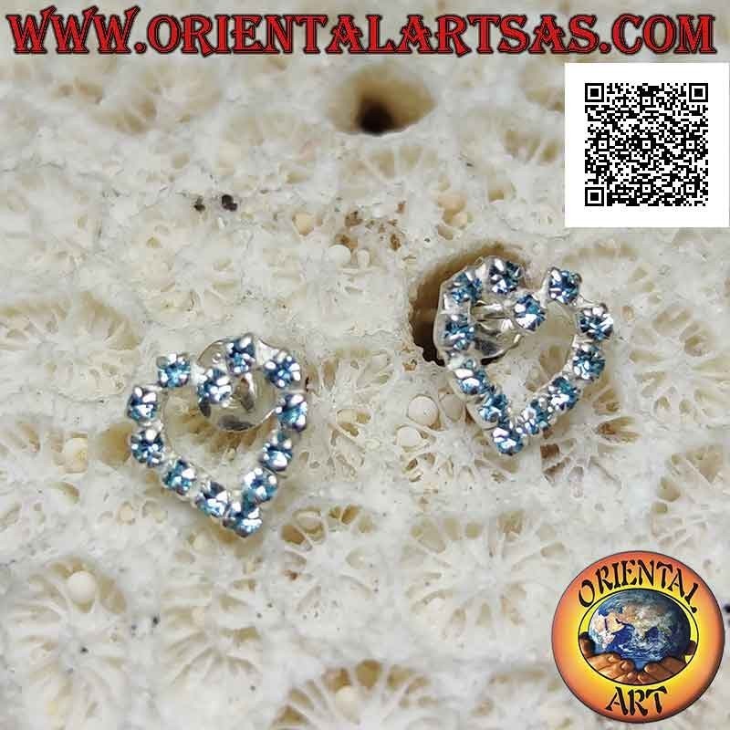 Silver lobe earrings with heart contour of light blue cubic zirconia set (small)